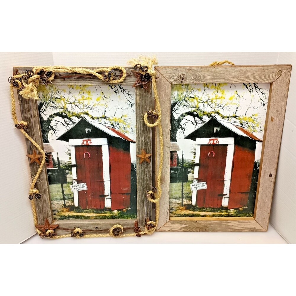 Set of 2 - A&M Aggies Themed Outhouse Hand Painted Wall Art 13x20